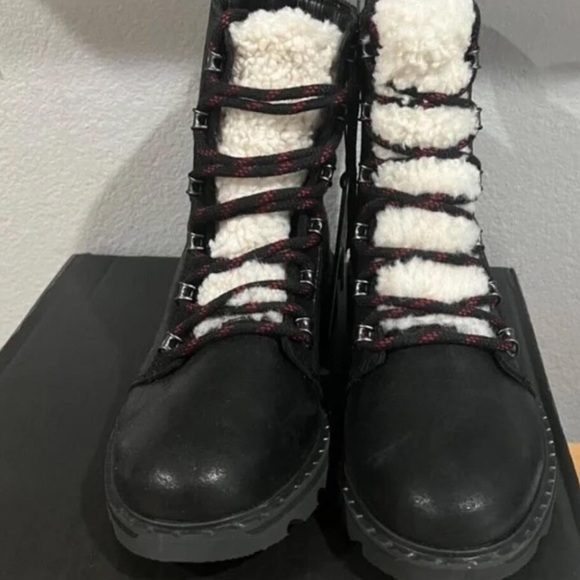 NWT SOREL Black Women's Lennox Lace Cozy Rain Boot Waterproof Suede Boots size 6 - Picture 3 of 5